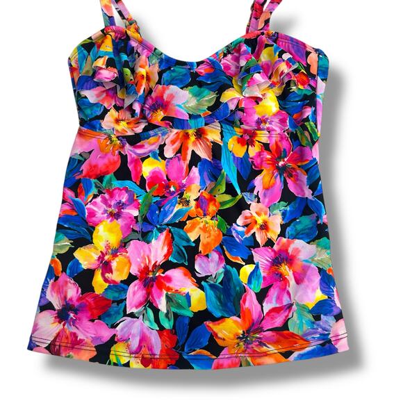 NEW Island Escape Bright Floral Tankini Top Size 6 Tropical Ruffle Swim Suit - Picture 4 of 11